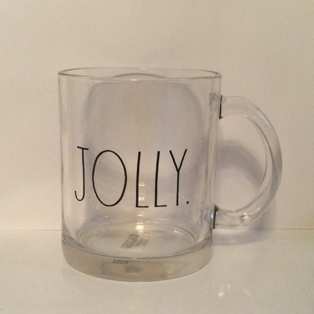Rae Dunn “JOLLY.” Christmas Glass 18 oz Mug New In Box